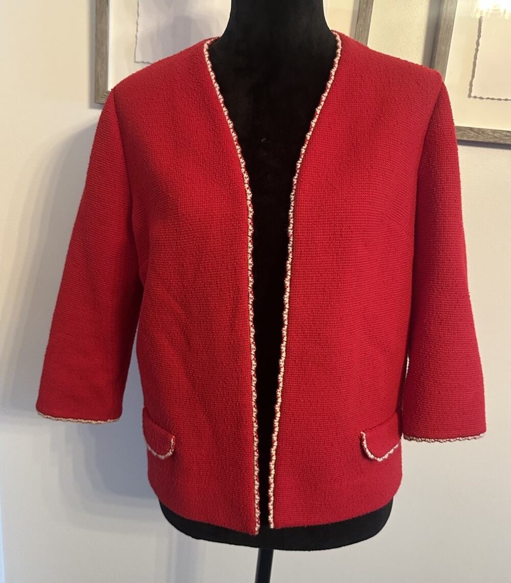 VTGButte Knit Blazer Womens Jacket Wool Marked Size14 Retro 60s Jackie Old Money